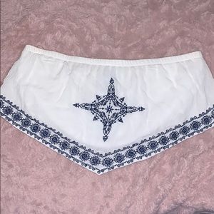 Charlotte Russe White Tube Top w/ Navy Embroidery